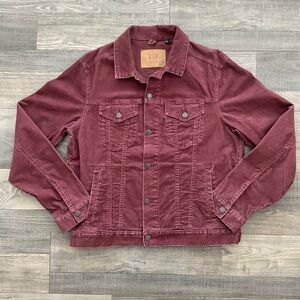 Gap Corduroy Trucker Jacket Men’s LARGE Maroon Unlined Button Stretch 518063
